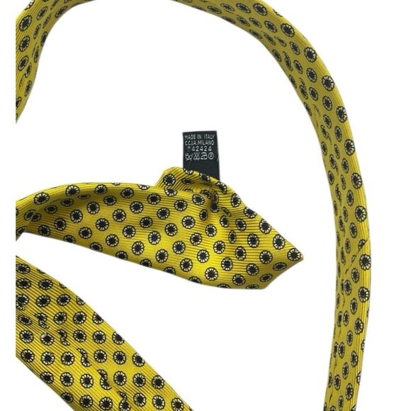E. MARINELLA Men's 100% Silk Necktie LUXURY Tie Yellow Floral W:4" EUC - Picture 3 of 5